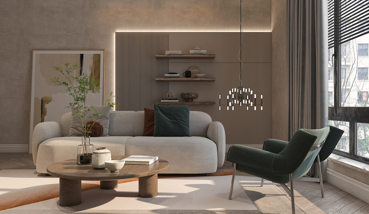 luxury Livingroom with back light and sofa