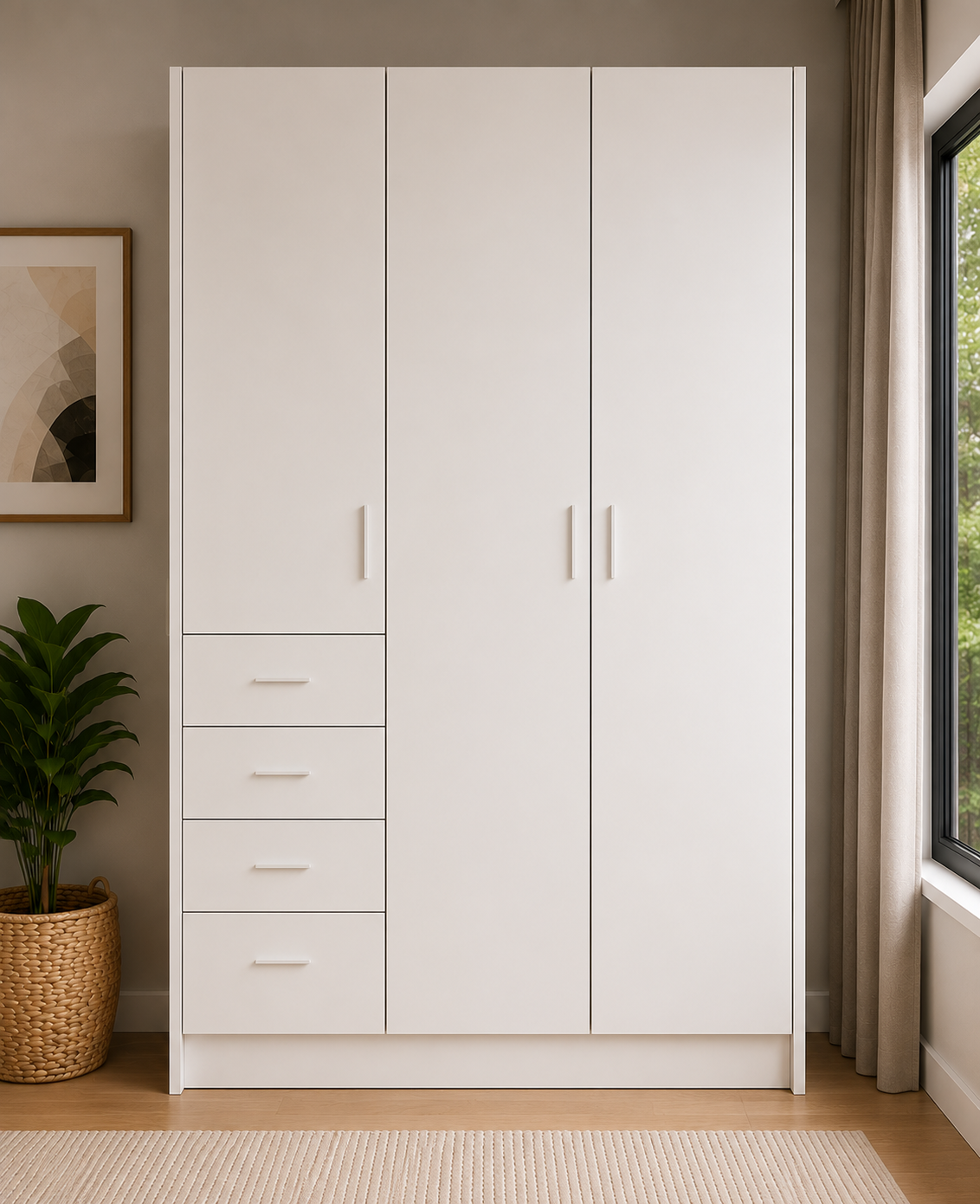 wardrobe-1300-left-side-drawers-full-cabinet-render-close-view Factory direct white bedroom wardrobe cabinet with drawer storage
