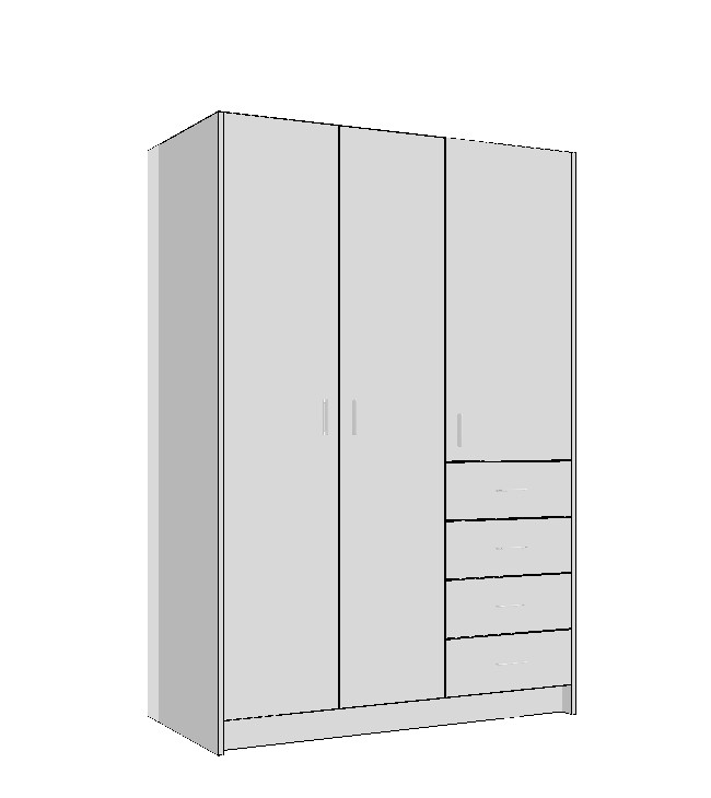 wardrobe-1300-right-side-drawers-full-cabinet-3DA Factory direct white bedroom wardrobe cabinet with right side drawer storage