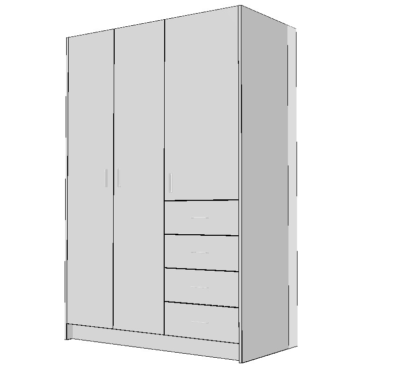 wardrobe-1300-right-side-drawers-full-cabinet-3DB Compact white wardrobe cabinet with right drawers and double doors Melbourne