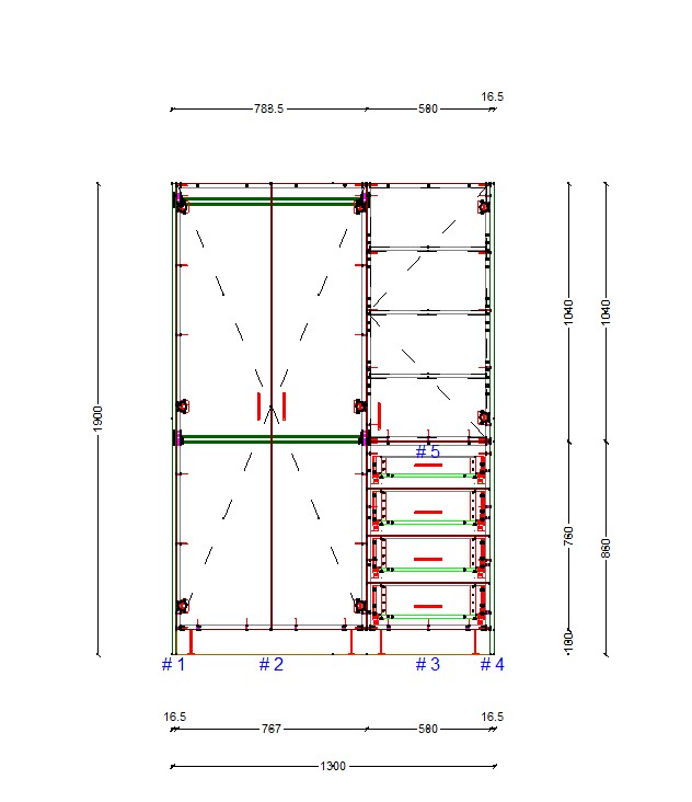 wardrobe-1300-right-side-drawers-full-cabinet-elevation 1300mm wardrobe cabinet elevation plan showing right drawers shelves and hanging space