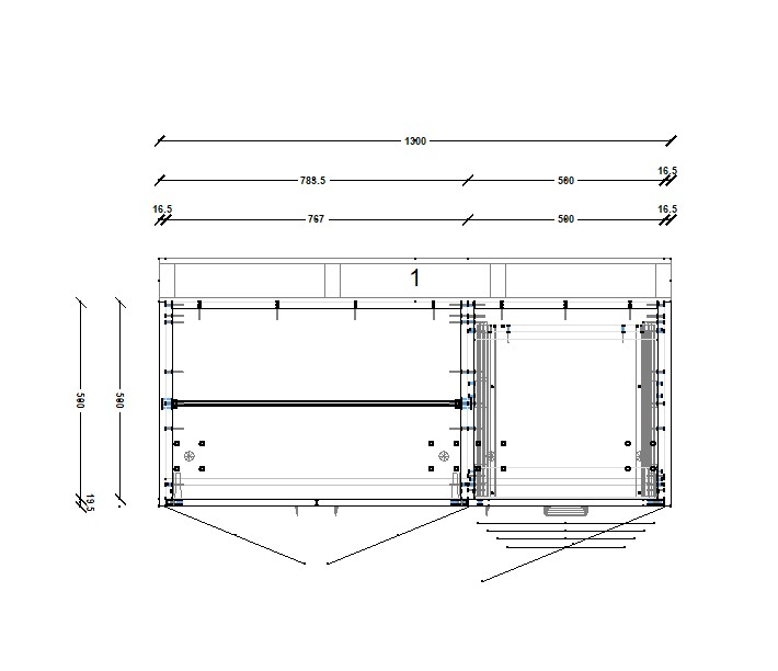 wardrobe-1300-right-side-drawers-full-cabinet-plan White wardrobe cabinet technical drawing with right side drawers and shelves
