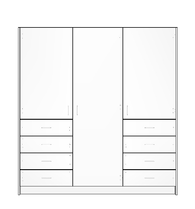 wardrobe-1800-double-side-drawers-free-standing-3D 1800mm white wardrobe cabinet with double side drawers shelves and centre hanging space