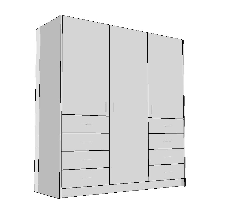 wardrobe-1800-double-side-drawers-free-standing-3DA 1800mm white wardrobe cabinet with double side drawers shelves and centre hanging space