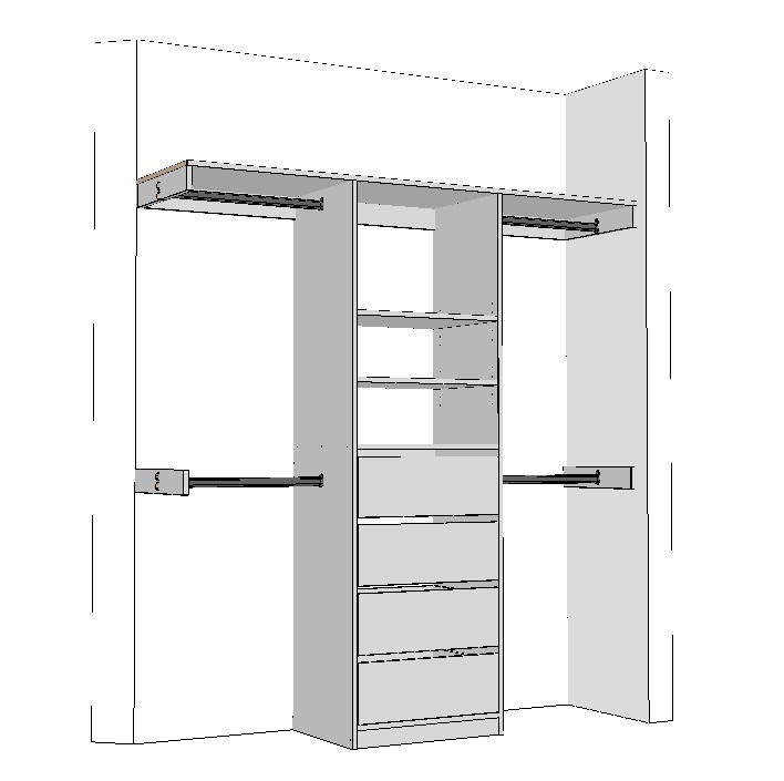wardrobe-1800-middle-side-drawer-3DB Modern white wardrobe storage cabinet with drawers shelves and hanging rails Melbourne