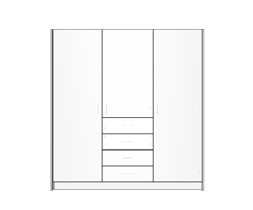 wardrobe-1800-middle-side-drawers-full-cabinet-3D 1800mm white wardrobe cabinet with centre drawers shelves and double side hanging space