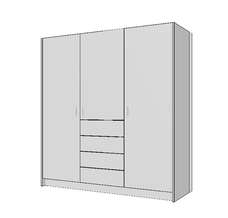 wardrobe-1800-middle-side-drawers-full-cabinet-3DB 1800mm wardrobe cabinet elevation plan showing centre drawers shelves and hanging space