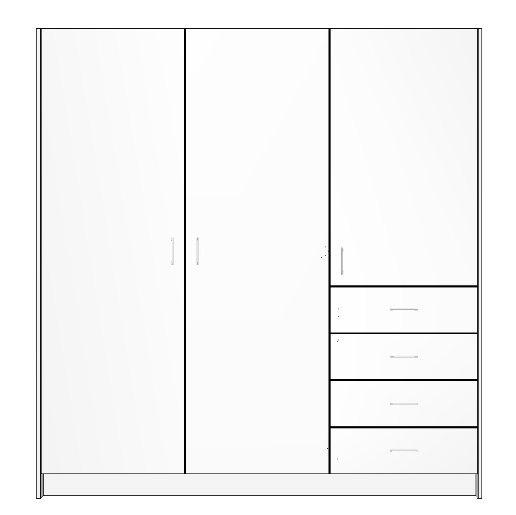 wardrobe-1800-right-side-drawers-full-cabinet-3D 1800mm white wardrobe cabinet with right side drawers shelves and double door hanging section