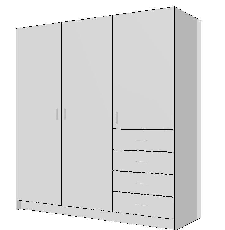 wardrobe-1800-right-side-drawers-full-cabinet-3DB 1800mm wardrobe cabinet elevation plan showing right shelves drawers and hanging space