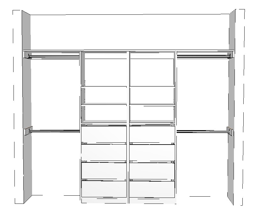 wardrobe-2600-double-drawers-middle-3D 2600mm white wardrobe cabinet with double centre drawers shelves and side hanging space