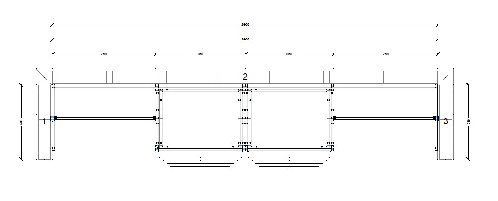 wardrobe-2600-double-drawers-middle-plan Wardrobe cabinet plan view with 2600mm width and side hanging sections