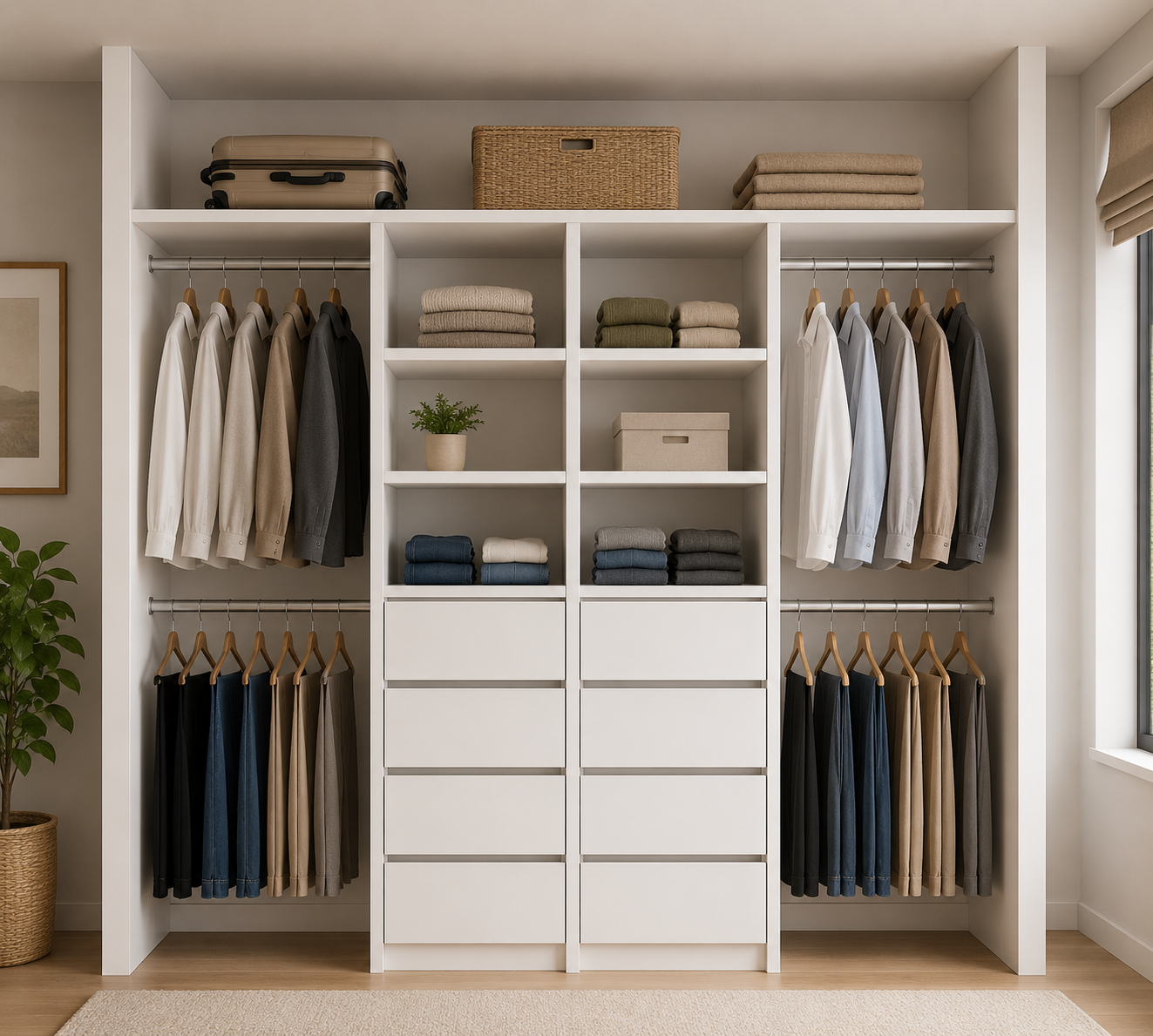 wardrobe-2600-double-drawers-middle-render Factory direct white wardrobe storage cabinet for Melbourne bedroom renovation