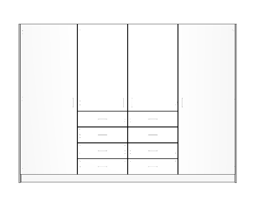 wardrobe-2600-middle-drawers-full-cabinet-3D 2600mm white wardrobe cabinet with two middle drawer towers and side hanging sections