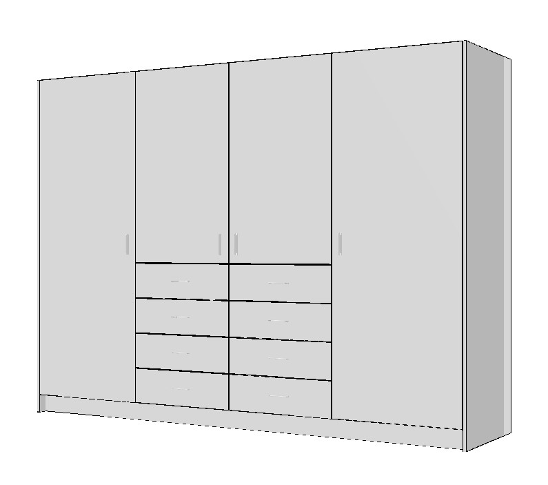 wardrobe-2600-middle-drawers-full-cabinet-3DB 2600mm wardrobe cabinet elevation plan showing middle drawers and side hanging sections