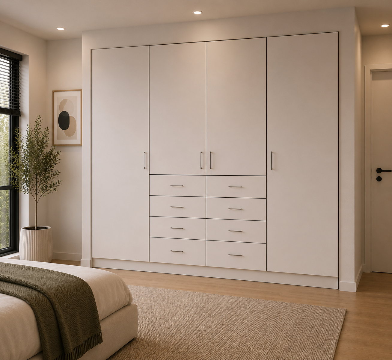 wardrobe-2600-middle-drawers-full-cabinet-render-close 2600mm wardrobe cabinet elevation plan showing middle drawers and side hanging sections