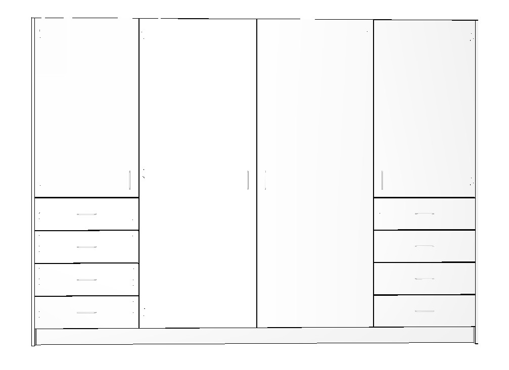 wardrobe-2600-side-drawers-full-cabinet-3D 2600mm white wardrobe cabinet with side drawers shelves and centre double hanging space