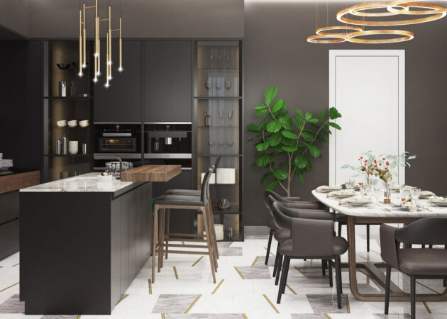 Kitchen renovation and cabinet maker in Melbourne black cabinet with marble stone