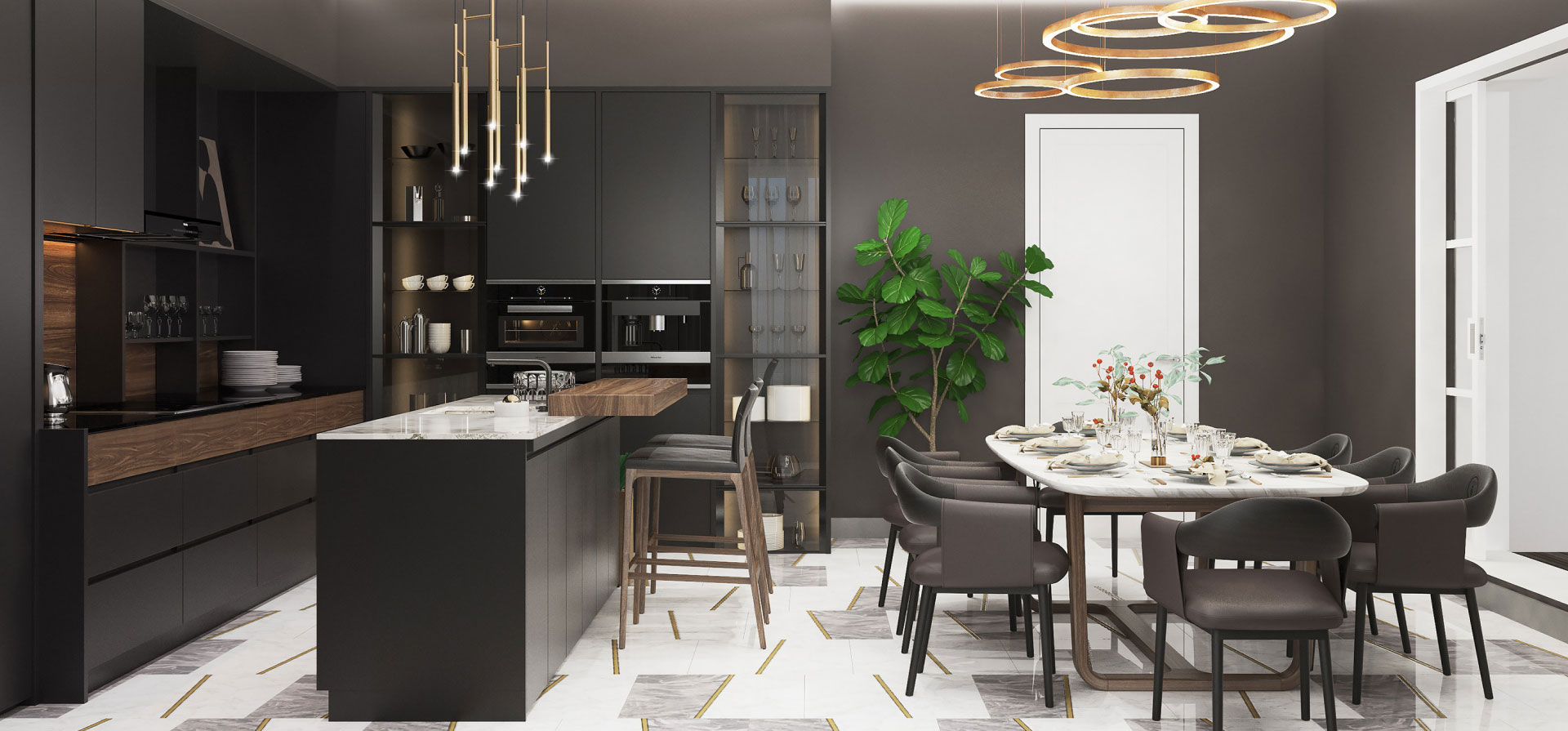 Kitchen renovation and cabinet maker in Melbourne black cabinet with marble stone